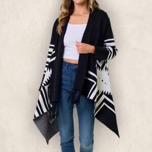 Northern Angel Black and White Double Knit Aztec Cardigan Coatigan Plus Size 2X